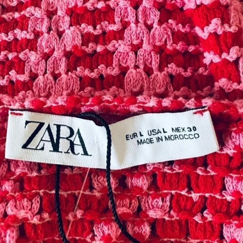 ZARA Bloggers Fav Textured Knit Bodysuit Bloggers Favorite Size L Pink & Red NEW - Picture 5 of 6